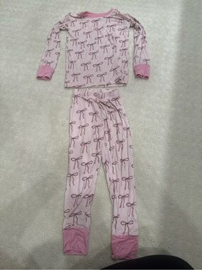 In My Jammers Bamboo Pink Bow Pajama Set 4T Coquette Matching Pajamas